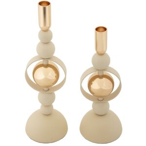 Mauro Ferretti Set de 2 Bougeoirs Saturn Crème...