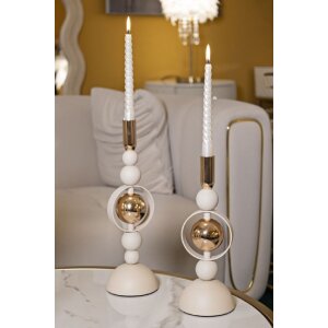 Mauro Ferretti Set de 2 Bougeoirs Saturn Crème 27/33 cm