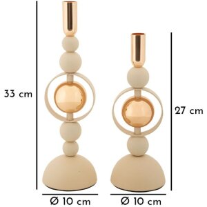 Mauro Ferretti Set de 2 Bougeoirs Saturn Crème 27/33 cm