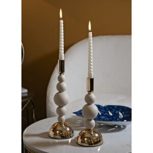 Mauro Ferretti Bougeoirs Bolly Crème - Set de 2 Ø 10x24 cm et Ø 10x29,5 cm