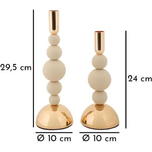 Mauro Ferretti Bougeoirs Bolly Crème - Set de 2 Ø 10x24 cm et Ø 10x29,5 cm