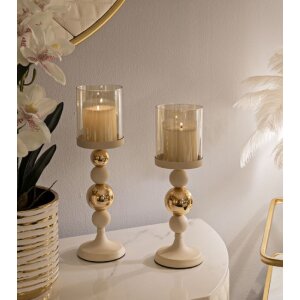Mauro Ferretti Ensemble de bougeoirs Glassy Crème – 2 pièces