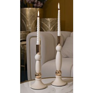 Mauro Ferretti Bougeoirs Strek Crème - Set de 2 Ø 9,5x25/30 cm