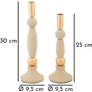 Mauro Ferretti Bougeoirs Strek Crème - Set de 2 Ø 9,5x25/30 cm