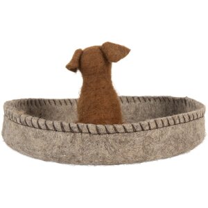 Clayre & Eef Chien en Feutre dans un Panier 19x10 cm Gris et Marron