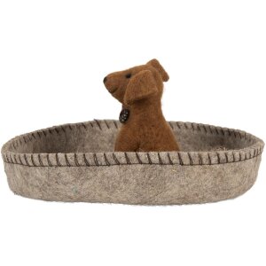 Clayre & Eef Chien en Feutre dans un Panier 19x10 cm Gris et Marron