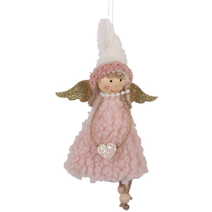 Décoration Suspendue Ange Clayre & Eef 10x3x20 cm Rose et Blanc