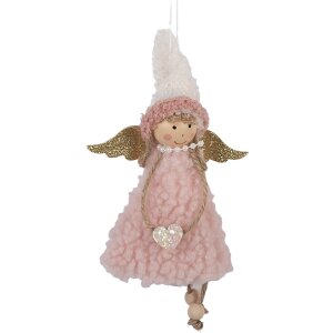 Décoration Suspendue Ange Clayre & Eef 10x3x20 cm Rose et Blanc
