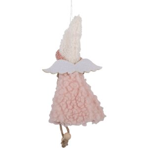 Décoration Suspendue Ange Clayre & Eef 10x3x20 cm Rose et Blanc