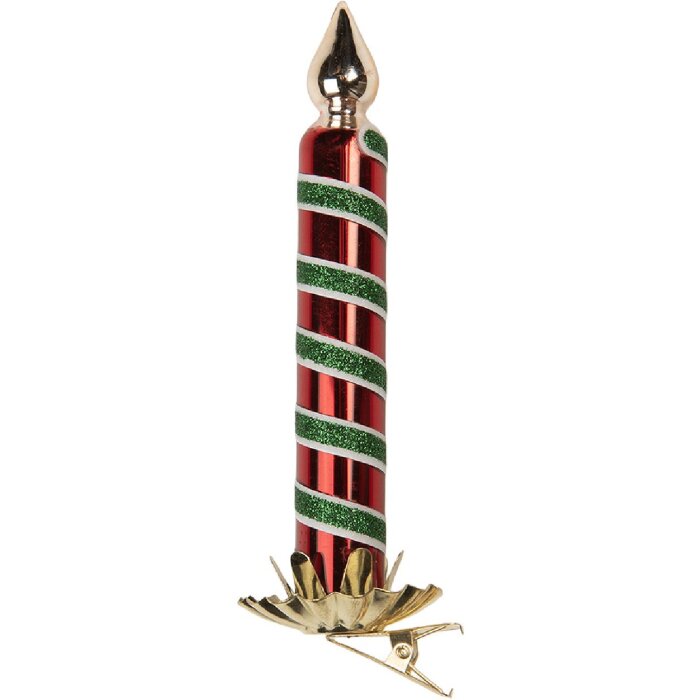 Clayre & Eef Ornement de Noël à Clip Bougeoir Rouge & Vert 4x14 cm
