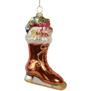 Clayre & Eef Ornement de Noël 8x4x13 cm Orange et Blanc