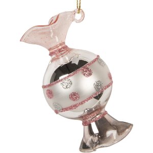 Clayre & Eef 6GL5276 Ornement de Noël Argenté Rose Ø 4x8 cm
