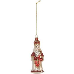Ornement de Noël Clayre & Eef 6GL5324 5x5x15 cm Rouge et Blanc