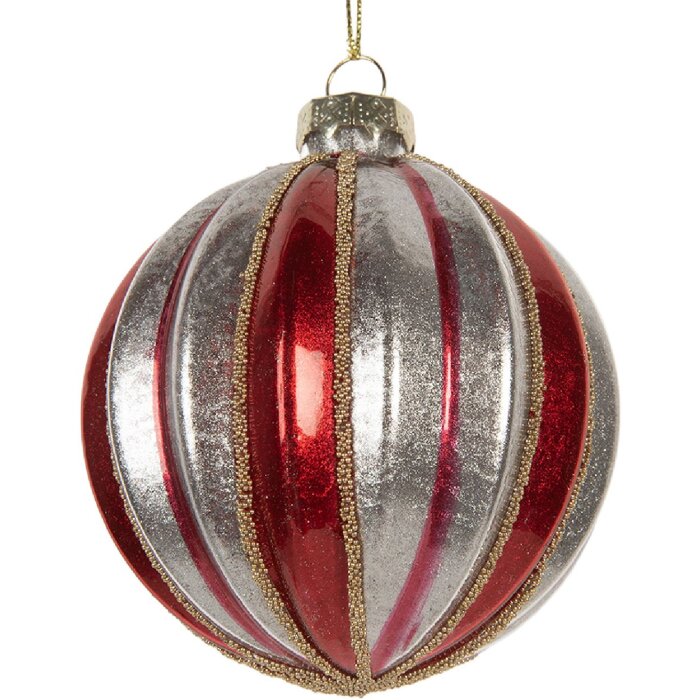 Boule de Noël Clayre & Eef Rouge et Argent Ø 8 cm