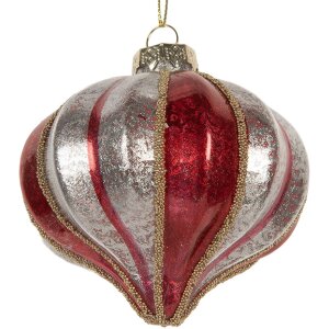 Boule de Noël Clayre & Eef 8 cm Rouge-Argent