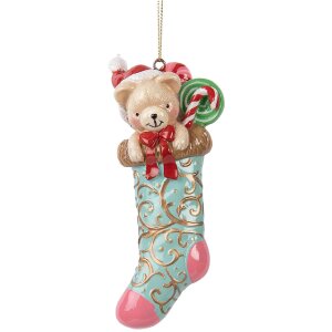 Clayre & Eef Décoration Suspendue Ours Chaussette Noël 7x5x15 cm