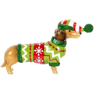 Décoration Chien Teckel Clayre & Eef 24x5x14 cm Marron Vert