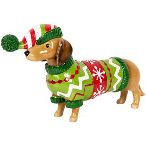 Décoration Chien Teckel Clayre & Eef 24x5x14 cm Marron Vert