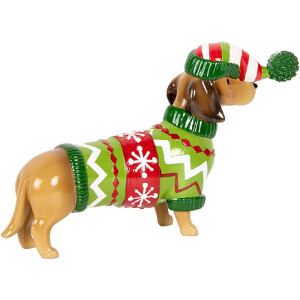 Décoration Chien Teckel Clayre & Eef 24x5x14 cm Marron Vert