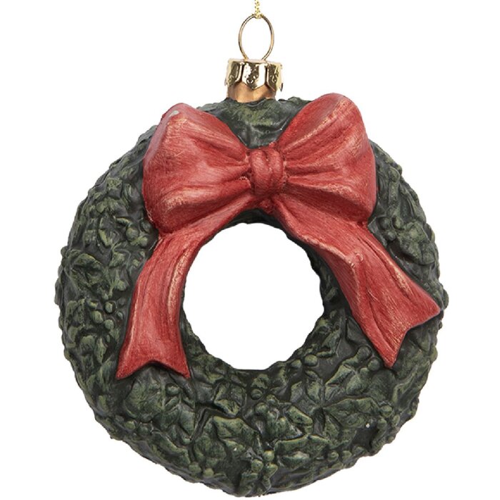 Clayre & Eef Couronne de Noël 9x4x11 cm Vert Rouge