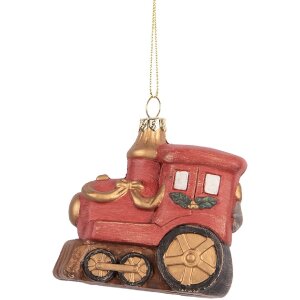Clayre & Eef 66087 Décoration Suspendue Locomotive Rouge-Or 9x5x9 cm