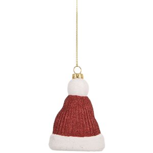 Clayre & Eef Décoration Suspension Chapeau Noël 7x4x10 cm Rouge et Blanc