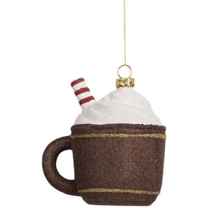 Décoration Suspension Tasse Clayre & Eef 9x7x10 cm Marron Blanc