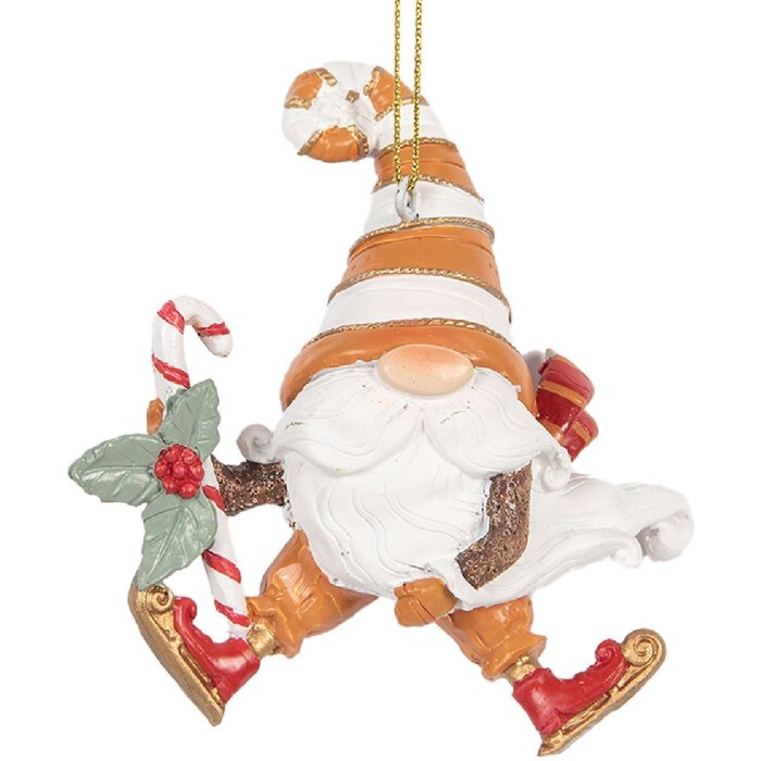 Clayre & Eef 6PR5302 Ornement Père Noël Orange et Blanc 8x4x10 cm