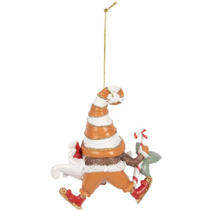 Clayre & Eef 6PR5302 Ornement Père Noël Orange et Blanc 8x4x10 cm