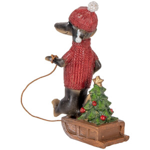 Clayre & Eef 6PR5305 Décoration Chien Teckel 8x4x13 cm Marron Rouge