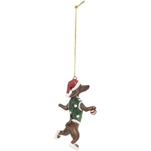 Clayre & Eef Suspension Chien Marron & Vert 6x3x10 cm