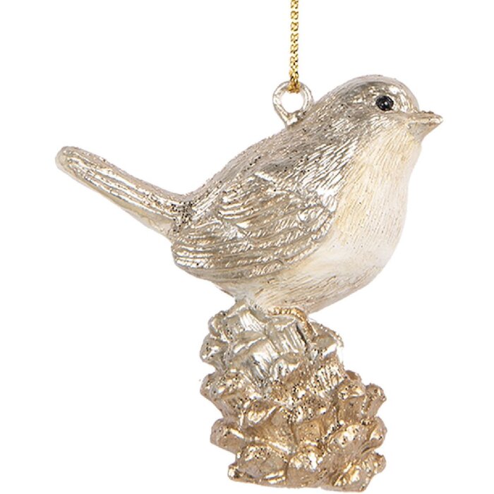 Clayre & Eef Décoration Suspendue Oiseau Beige-Doré 6x3x6 cm