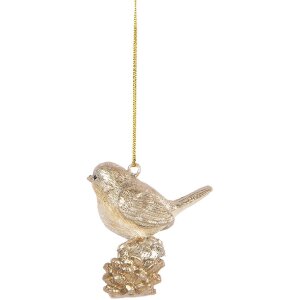 Clayre & Eef Décoration Suspendue Oiseau Beige-Doré 6x3x6 cm