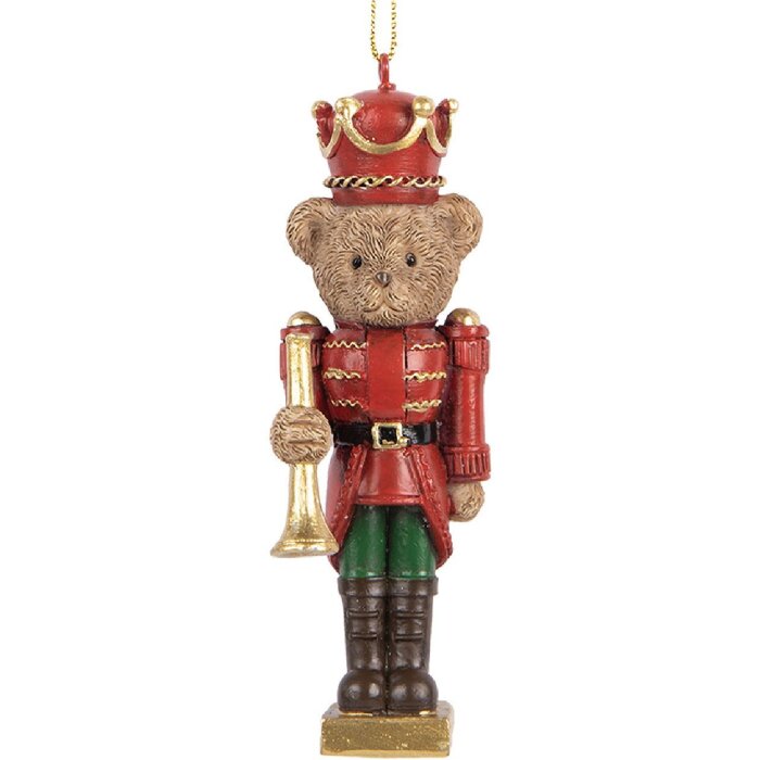 Suspension Décoration Ours Clayre & Eef 4x4x11 cm Brun-Rouge