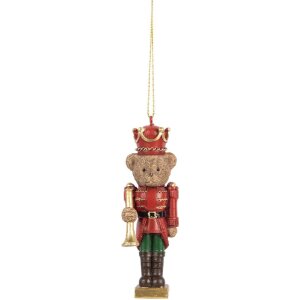 Suspension Décoration Ours Clayre & Eef 4x4x11 cm Brun-Rouge