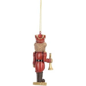 Suspension Décoration Ours Clayre & Eef 4x4x11 cm Brun-Rouge