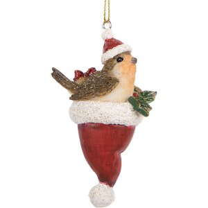 Clayre & Eef Décoration Suspendu Oiseau Braun und Rot