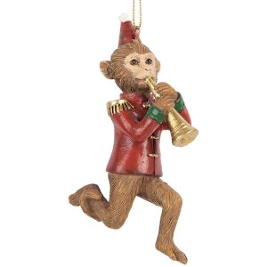 Clayre & Eef Singe Suspendu 7x3x11 cm Marron Rouge