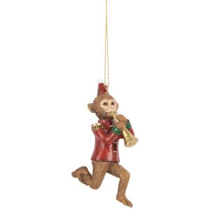 Clayre & Eef Singe Suspendu 7x3x11 cm Marron Rouge