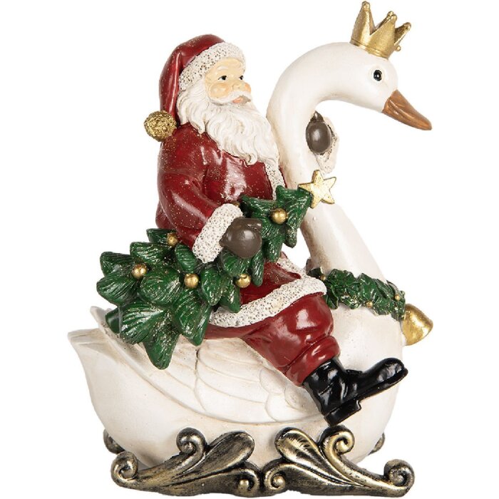 Clayre & Eef 6PR5671 Père Noël sur Cygne Rouge et Blanc 13x10x16 cm