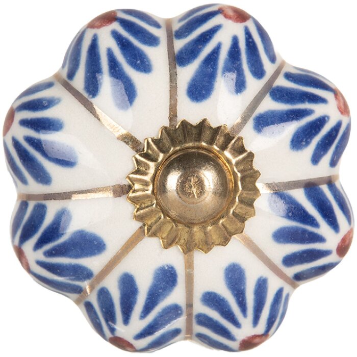 Clayre & Eef 66459 Bouton de Porte Ø 4x3 cm Blanc et Bleu