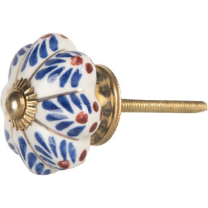 Clayre & Eef 66459 Bouton de Porte Ø 4x3 cm Blanc et Bleu