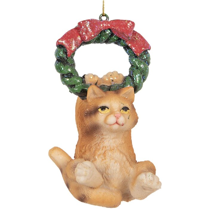 Suspension décorative chat Clayre & Eef 6x5x9 cm Marron et Vert