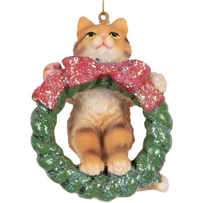 Décoration Suspendue Chat Clayre & Eef 6PR5313 6x5x9 cm Marron et Vert