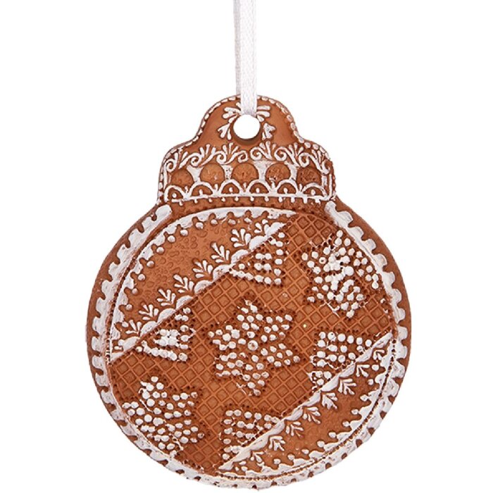 Clayre & Eef Boule de Noël Suspension 8x2x10 cm Marron et Blanc