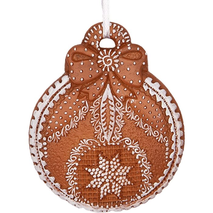 Clayre & Eef Boule de Noël 8x2x10 cm Marron & Blanc
