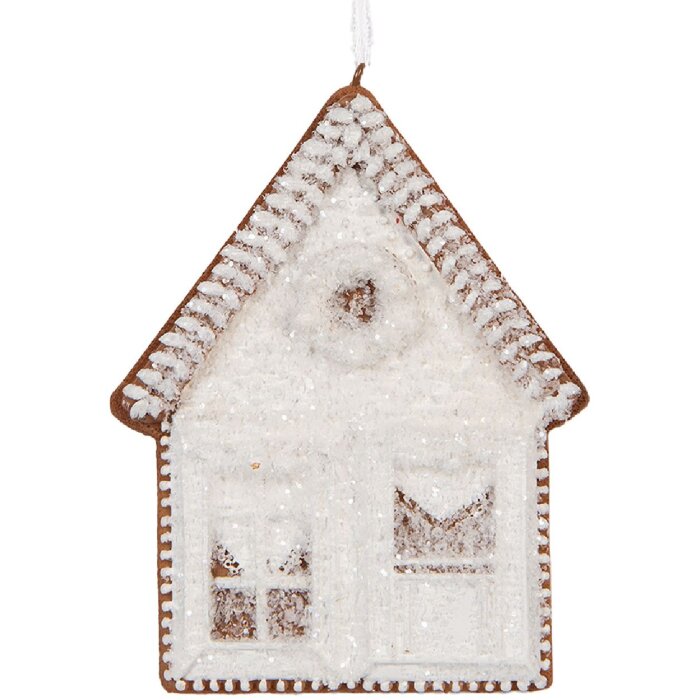 Clayre & Eef Décoration Pendentif Maison 8x1x10 cm Blanc/Marron