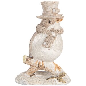 Clayre & Eef Oiseau Décoratif Beige et Blanc 5x3x8 cm
