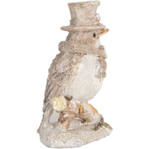 Clayre & Eef Oiseau Décoratif Beige et Blanc 5x3x8 cm