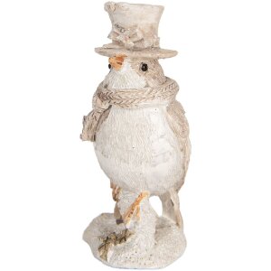 Clayre & Eef Oiseau Décoratif Beige et Blanc 5x3x8 cm